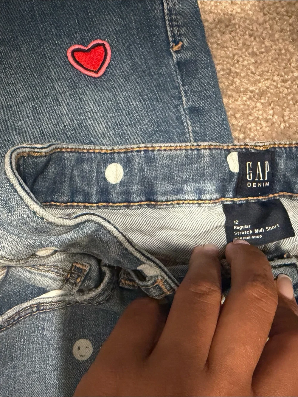 GAP Girls' Blue Denim Shorts with Polka Dots and Patch Accents